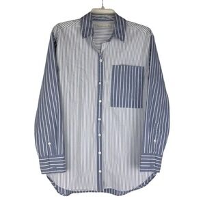 Abercrombie & Fitch Color block Striped Button Up Shirt Womens Medium Blue
